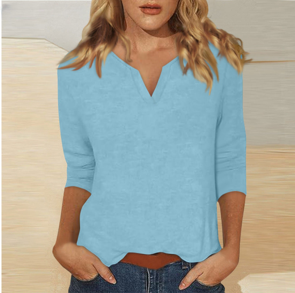 Three-quarter-sleeve Solid-color T-shirt Top