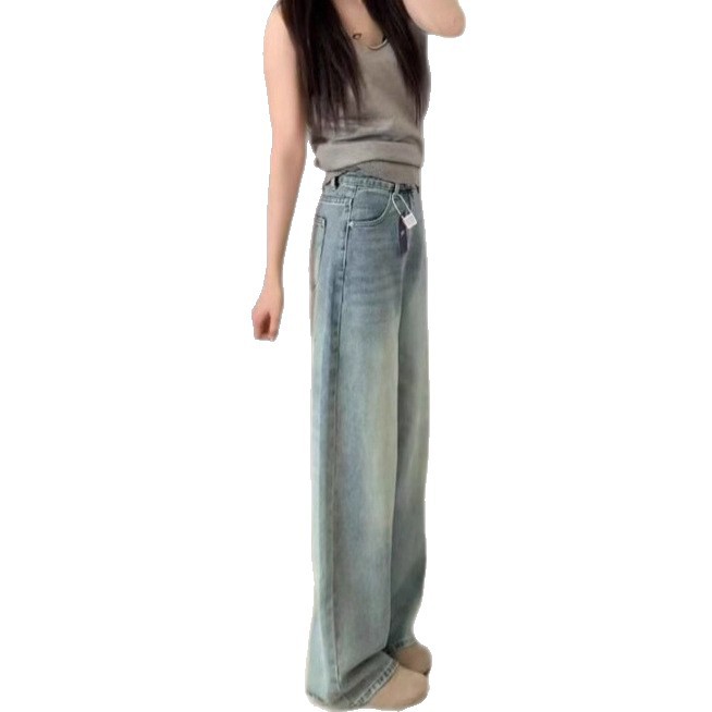 Light Blue Wide-Leg Flared Denim Jeans For Women Spring Style