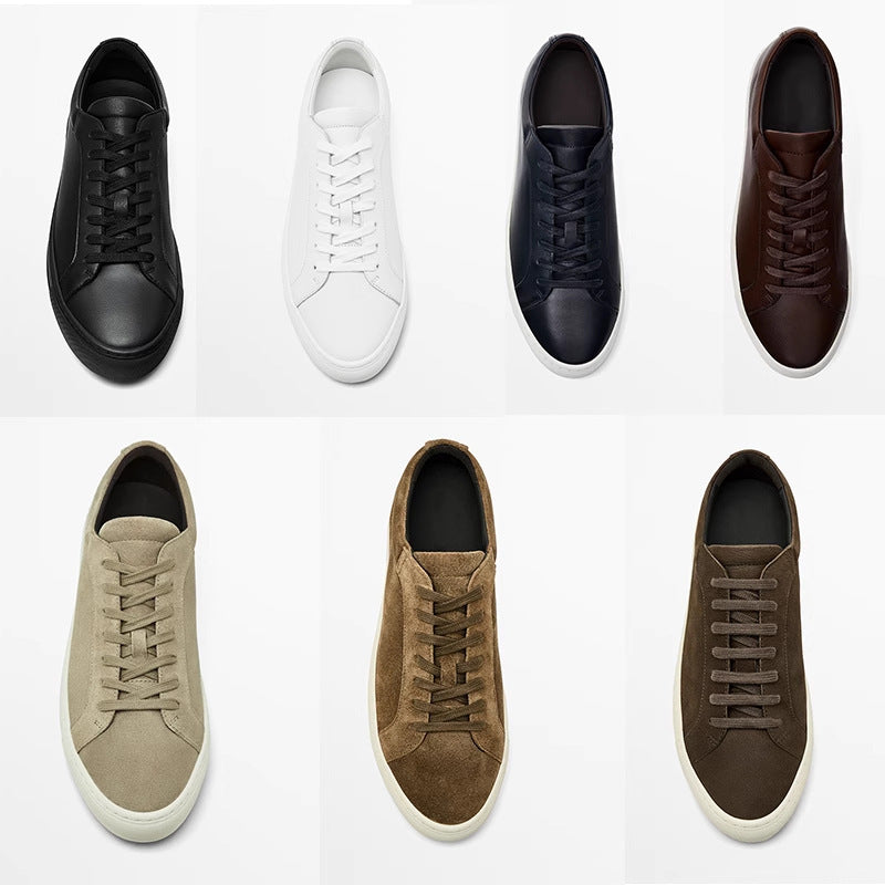 Simple Lace Sports Leather Lace-up Flat Bottom Casual Sneakers