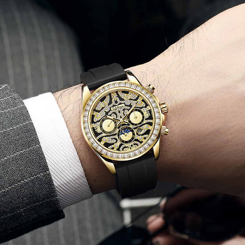 Multi-functional Sun Moon Star Calendar Waterproof Automatic Mechanical Watch Men