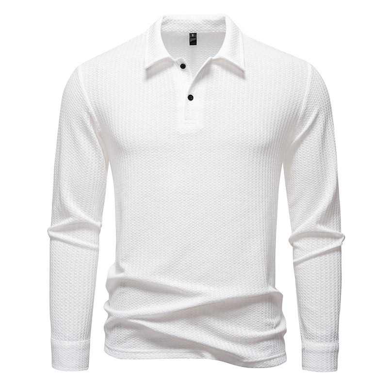 New Men's Walf Checks Fabric Long Sleeve Lapel T-shirt