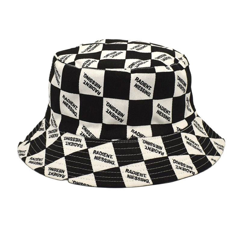 Letter Plaid Bucket Hat Women's Fashion Double-sided Wear Bucket Hat
