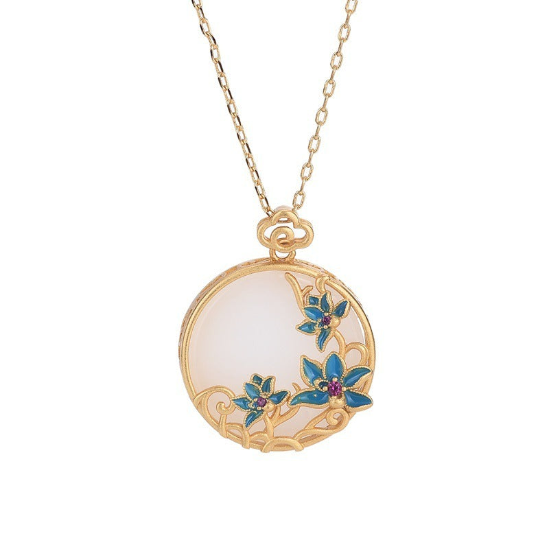 Color-preserving Gold-plated Hetian Jade Peace Buckle Retro Collarbone Necklace Female Niche