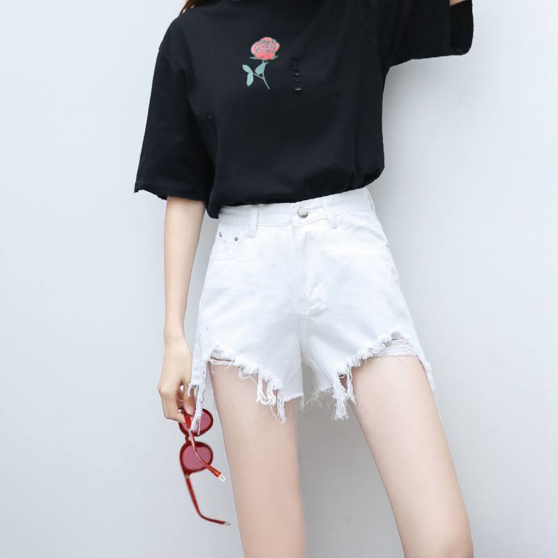 Influencer-style A-line Ripped Raw-edge Wide-leg Hot Pants