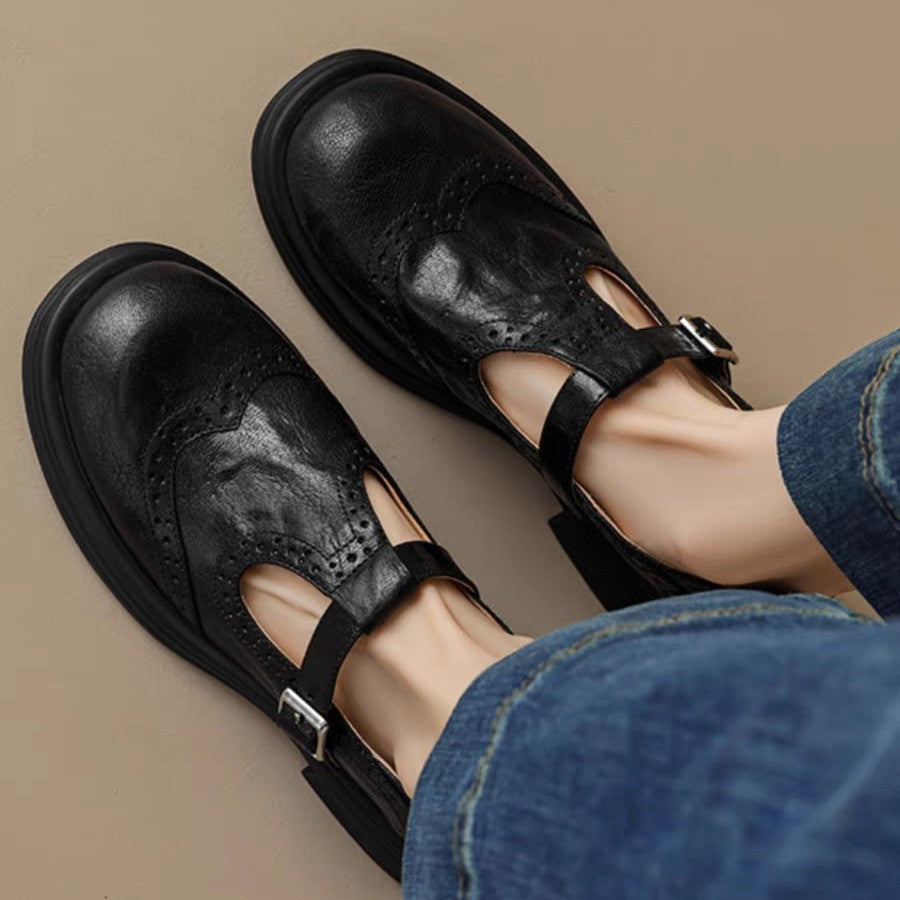 Casual Sheepskin Hollow Flower Flat Heel Loafers Women's Autumn Shoes Round Toe