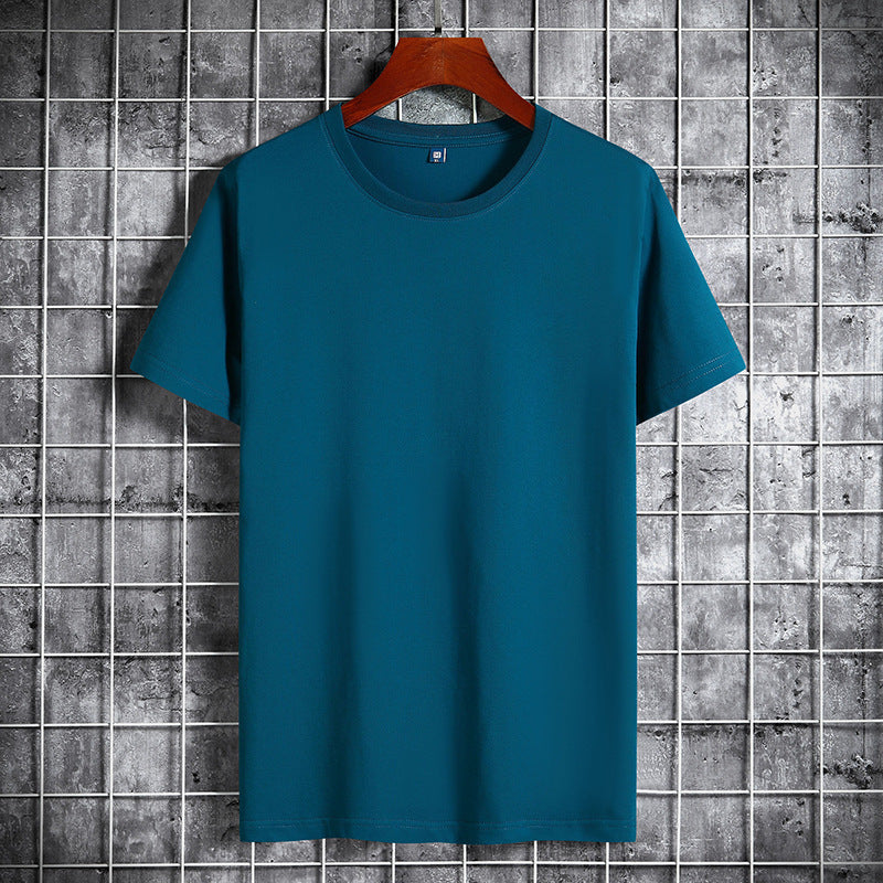 Cotton Short Sleeve T-shirt Men's Pure Color All-matching Round Neck Lycra Elastic Plus Size