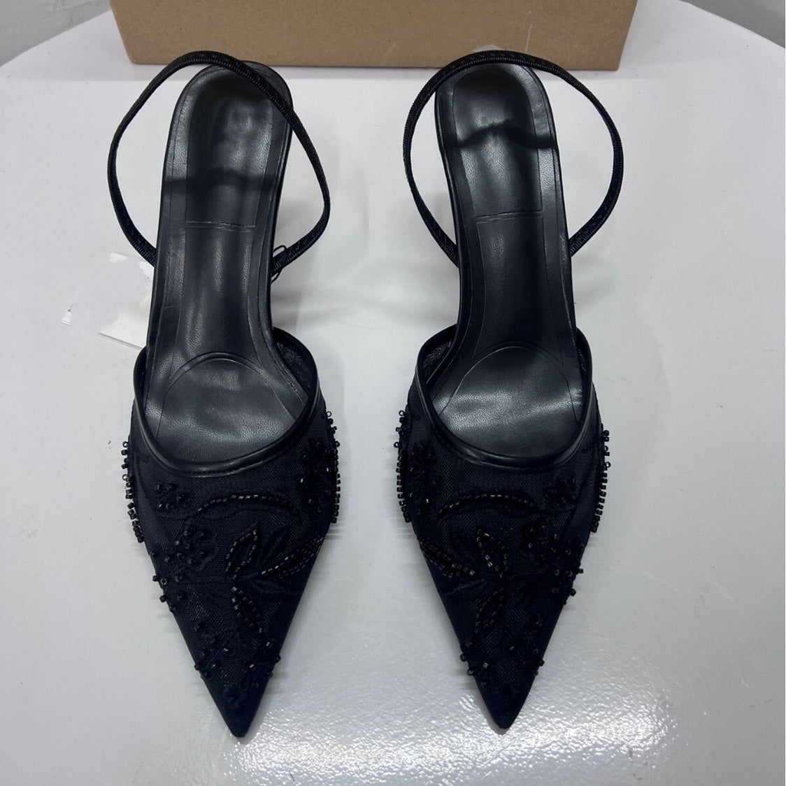 Spring New Product  Women's Rear Strap Embroidered Mesh High Heels