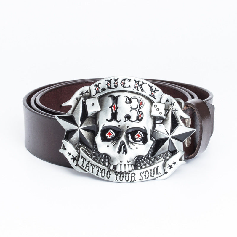 Trendy Men's Leather Belt Skull Skateboard Buckle
