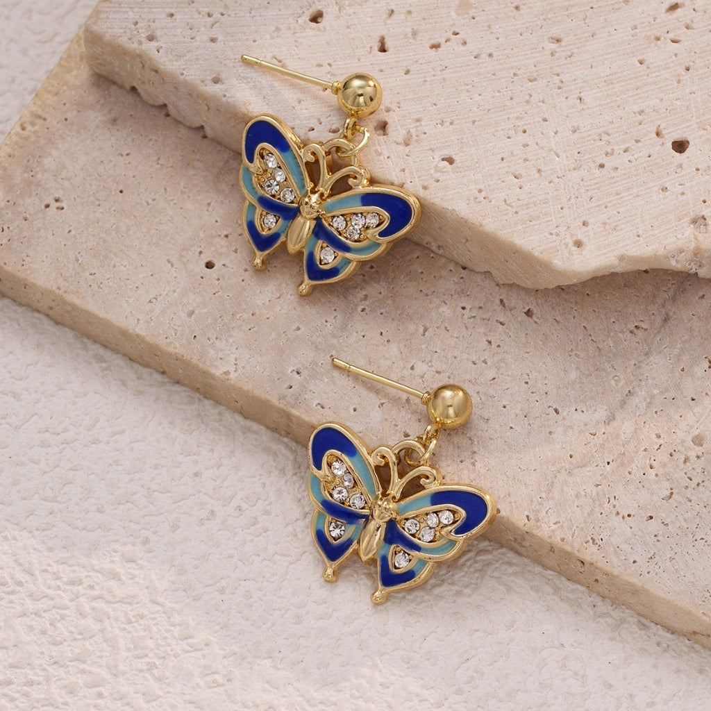 Dripping Oil Butterfly Studs Sweet Girl's Earrings