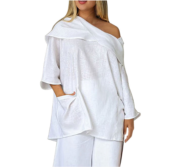 Womens Top With Large Pockets And Asymmetrical Neckline