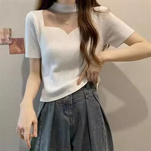 Women's Crew-Neck Short Organza French Top