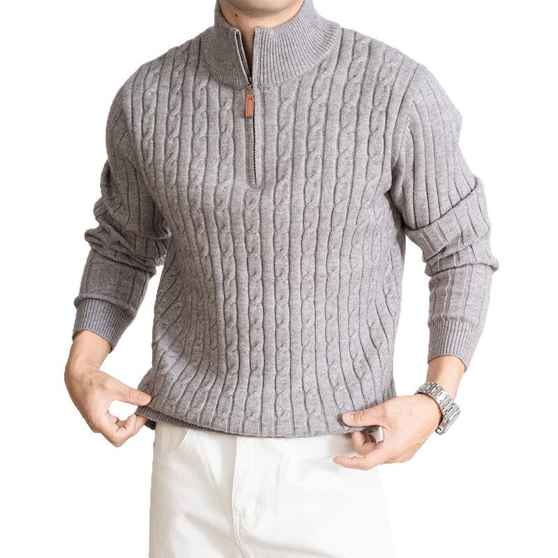 Men's Casual Solid Color Half-height Zip Twisted Sweater