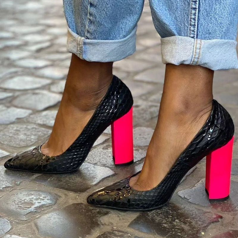 Personality Slip-on Snakeskin Heels Women