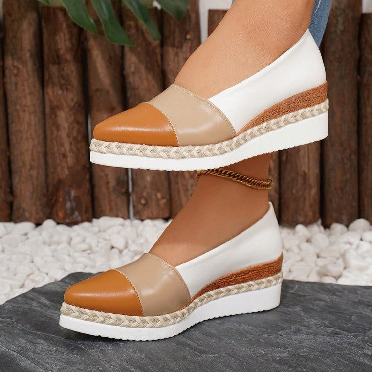 Pointed Toe Wedge Hemp Rope Thick Bottom Multicolor Casual Pumps