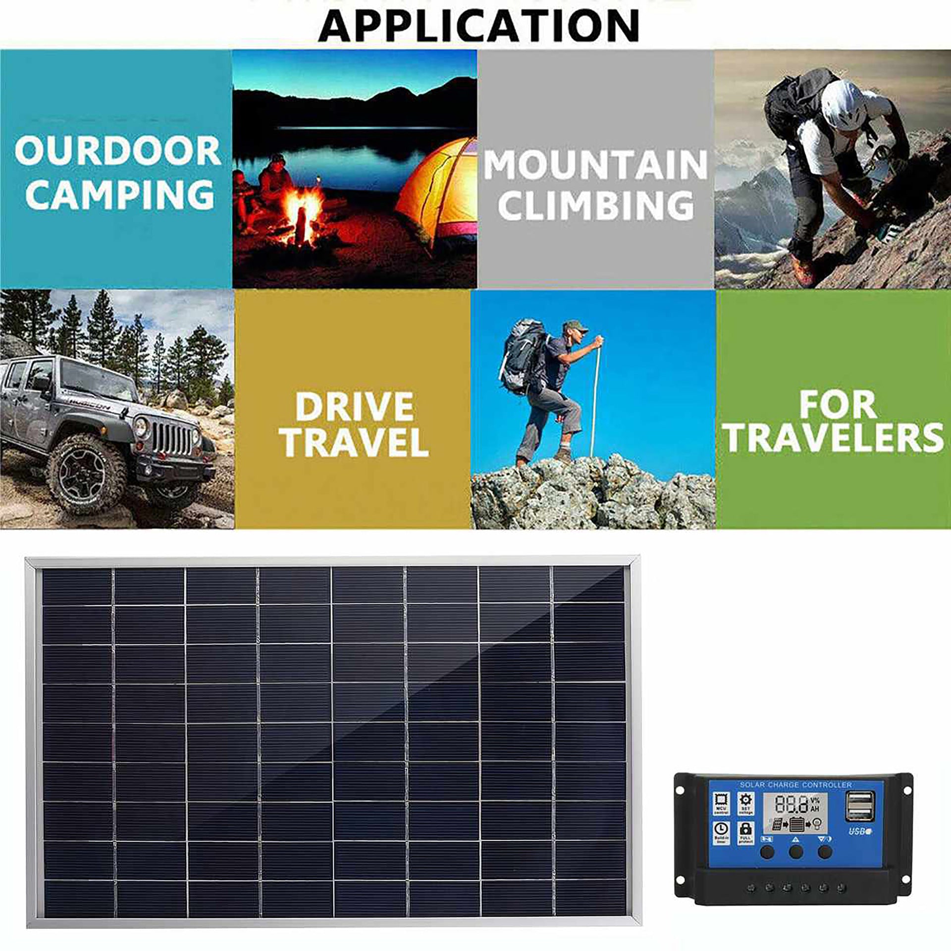 Solar Panel Kit With Rechargeable 12V Battery For Cars