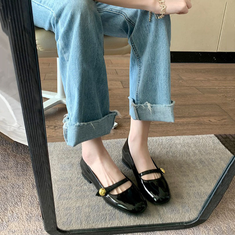 Platform Leather Shoes Shallow Mouth Round Head Chunky Heel