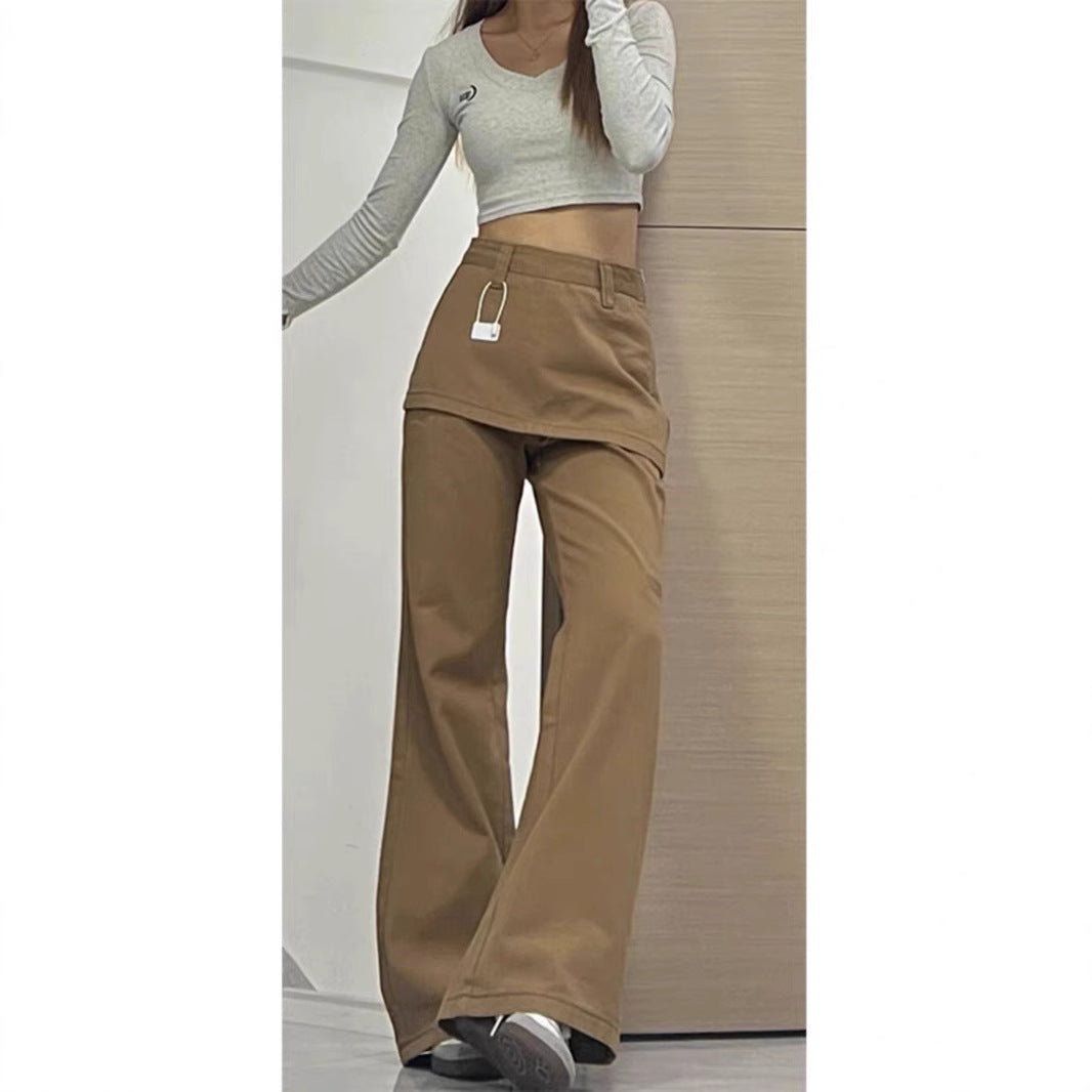 New Relaxed-style Casual Faux Two-piece Straight-leg Horseshoe Pants