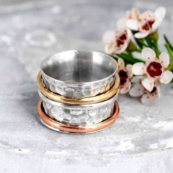 Vintage Turquoise Plated Tri-Color Rings For Men And Women