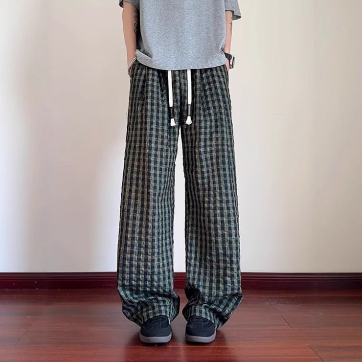 Seersucker Plaid Drape Texture Men's Casual Pants