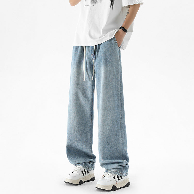 Fashion Personality Light Blue Ice Silk Jeans Men