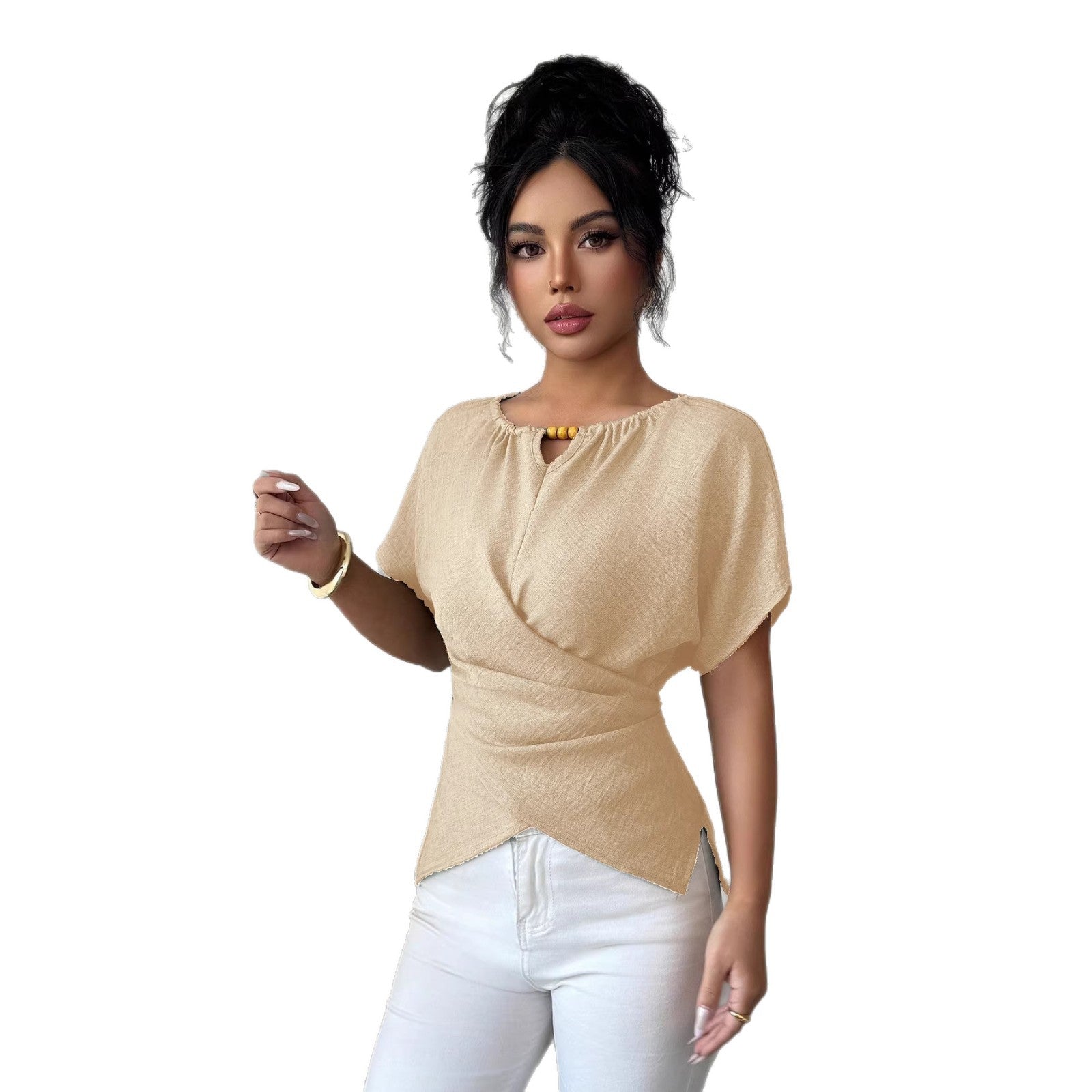 Slim-fit Solid-color Crossover Casual Chic Top