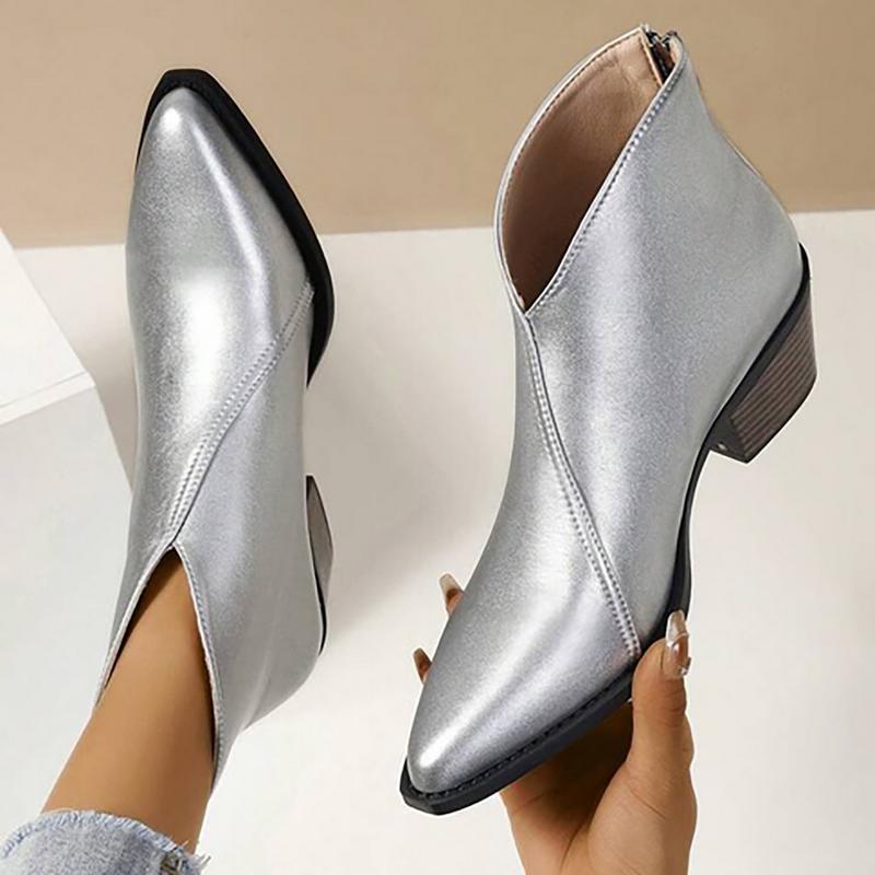 European And American Ladies Black Pointed Ankle Boots