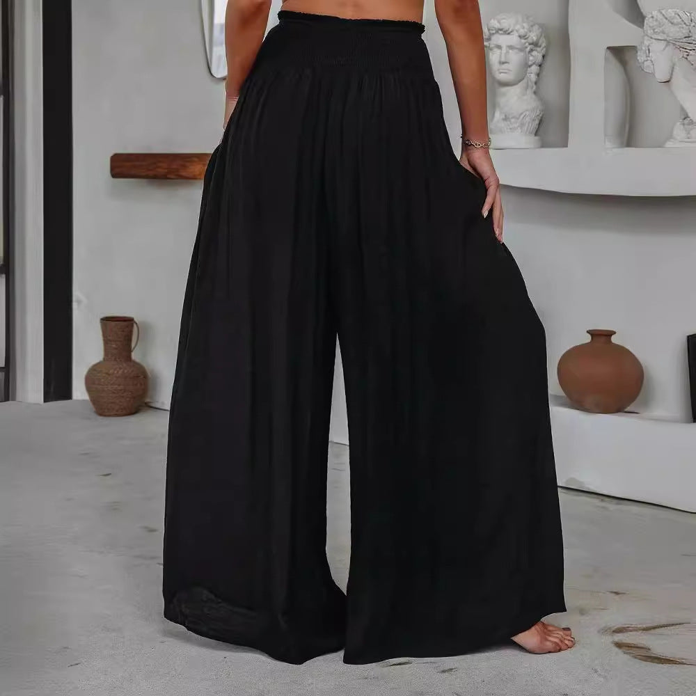 Cotton Wide-leg Pants Loose And Elastic Pocket Casual Pants Trousers