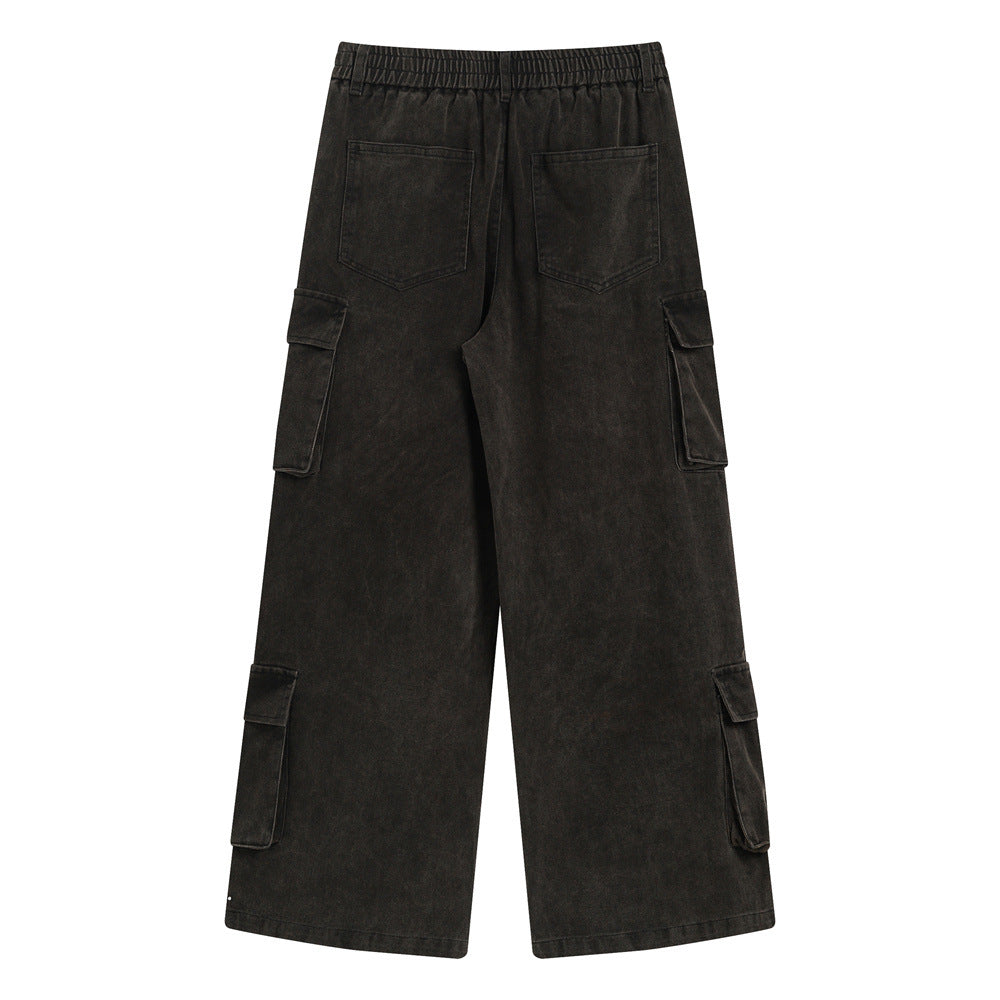 Punk Distressed Wash Multi-pocket Workwear Trousers