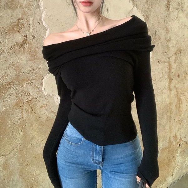 Off-shoulder Clavicle-knitted Sweater For Women