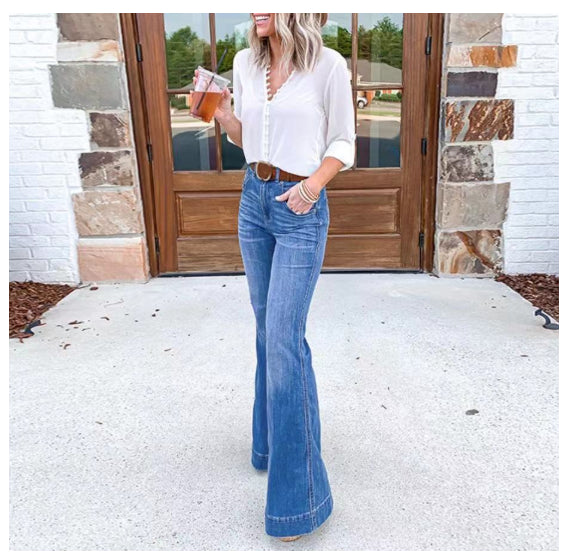 Women's Simple Flared Wide-leg Denim Trousers