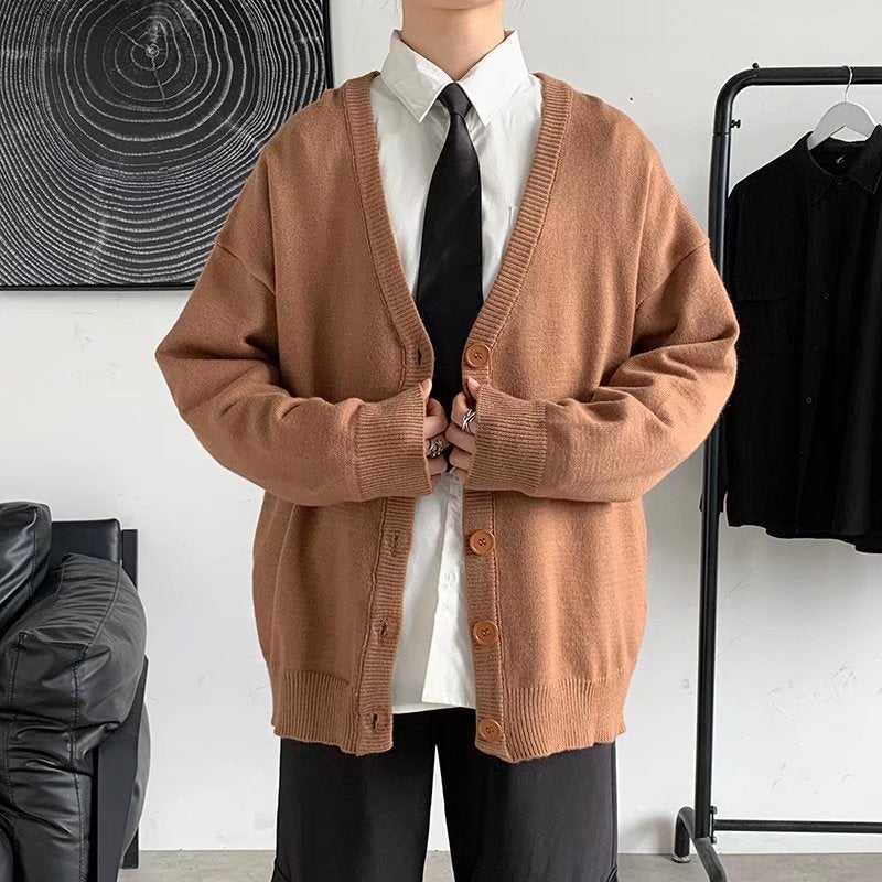 Simple V-neck Loose And Lazy Style Solid Color Sweater