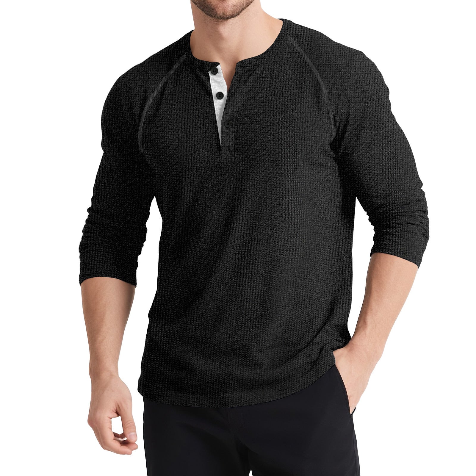 Men's Retro T-shirt Three-button Color Matching Sweater