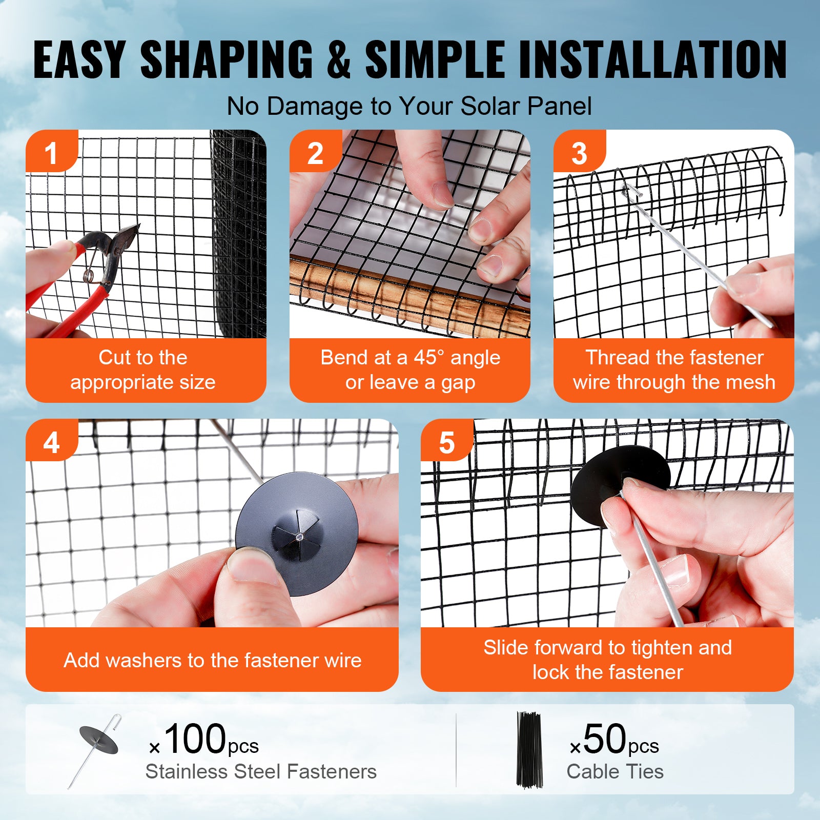 VEVORSolar Panel Bird Guard, Critter Guard Roll Kit With Stainless Steel Fasteners, Solar Panel Guard With Rust-proof PVC Coating,