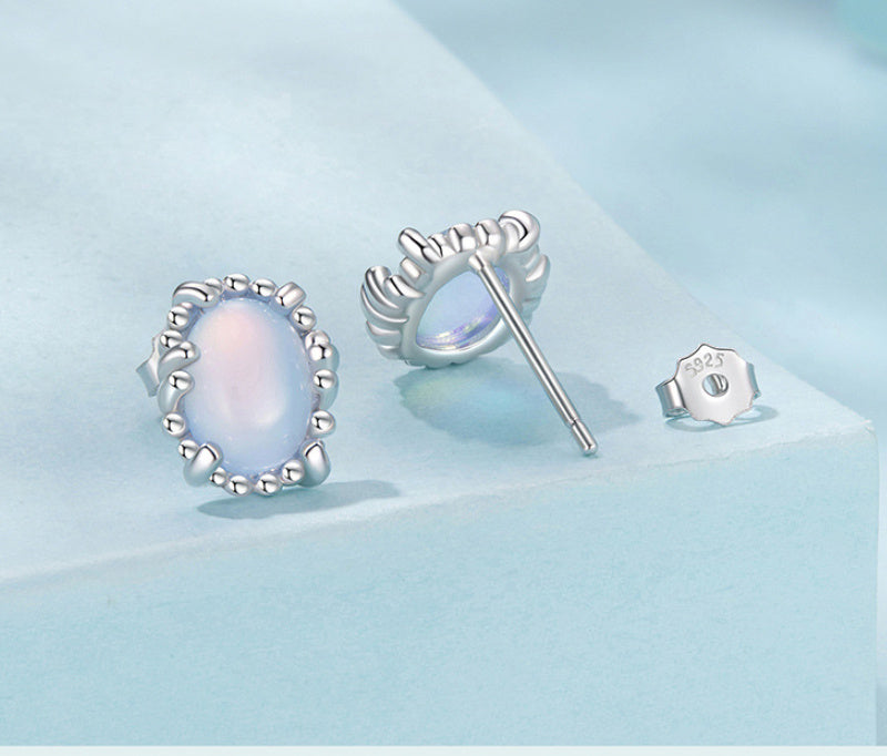 Women's Sterling Silver Magic Stone Stud Earrings French Romantic