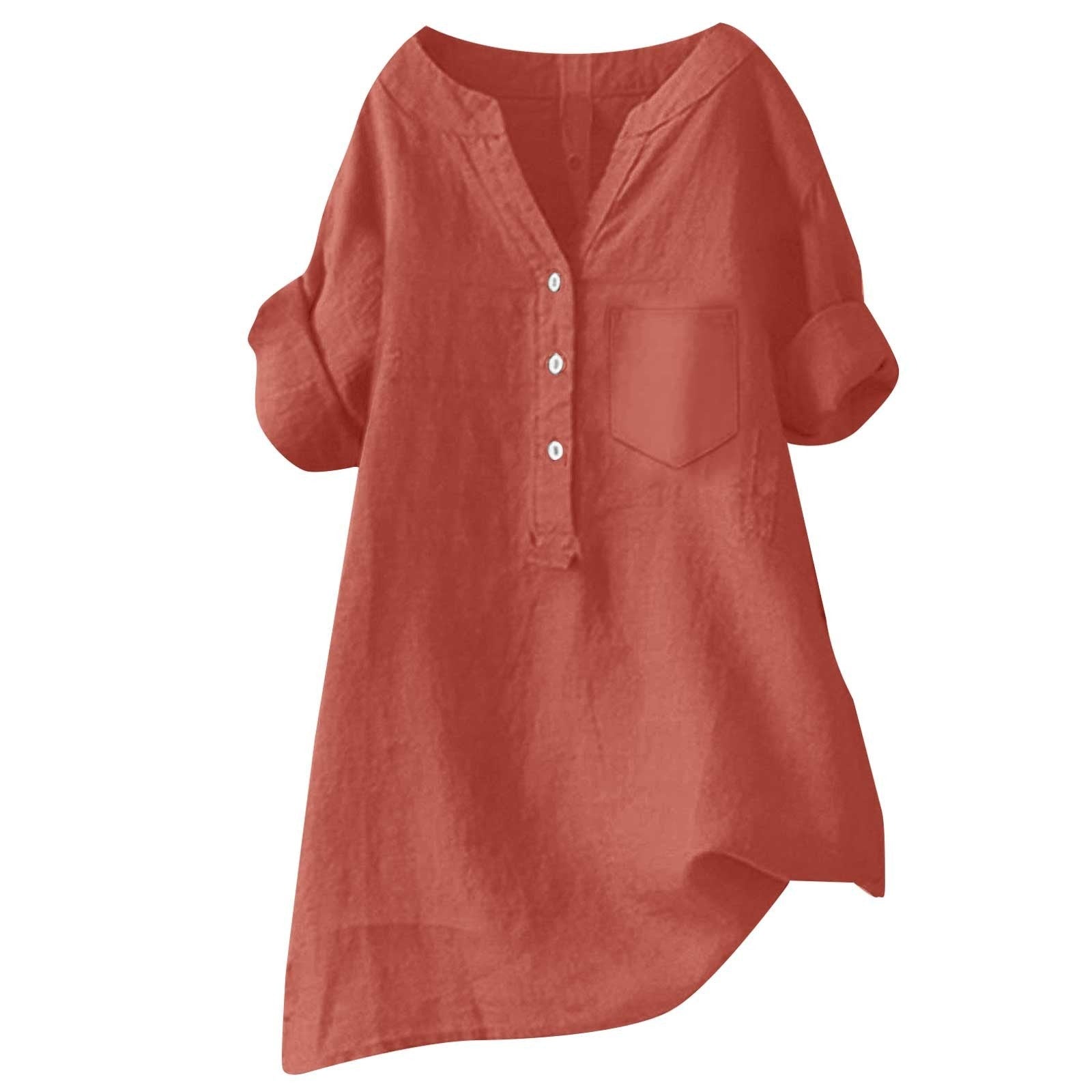 Loose Solid Color Cotton And Linen Top Shirt