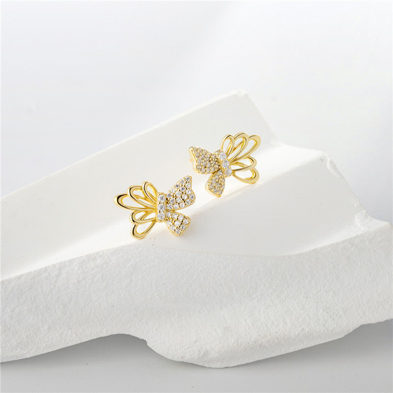 925 Silver Stud Earrings Butterfly Design Electroplating 14K