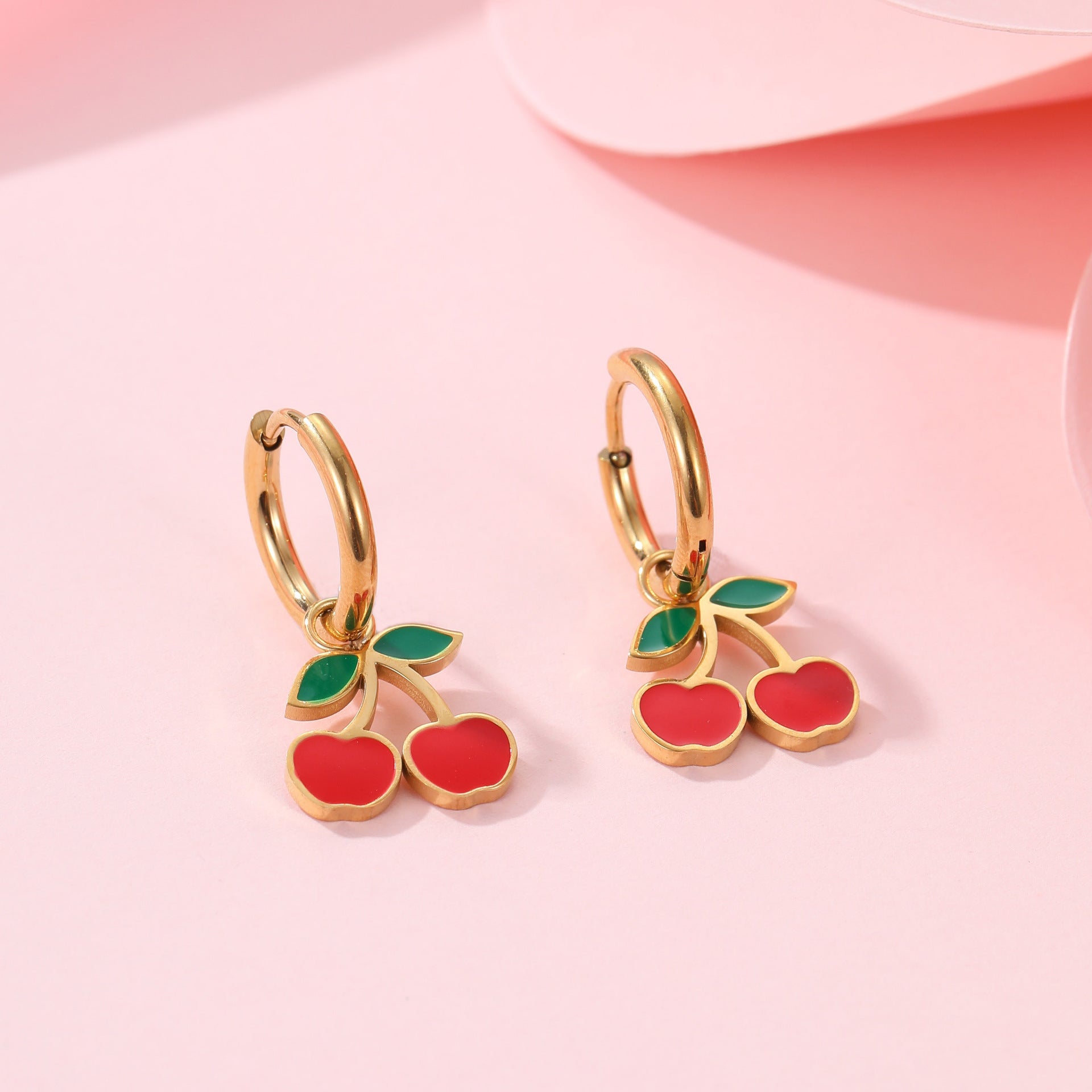 Cherry Necklace Bracelet Titanium Steel Earring Ring Pieces