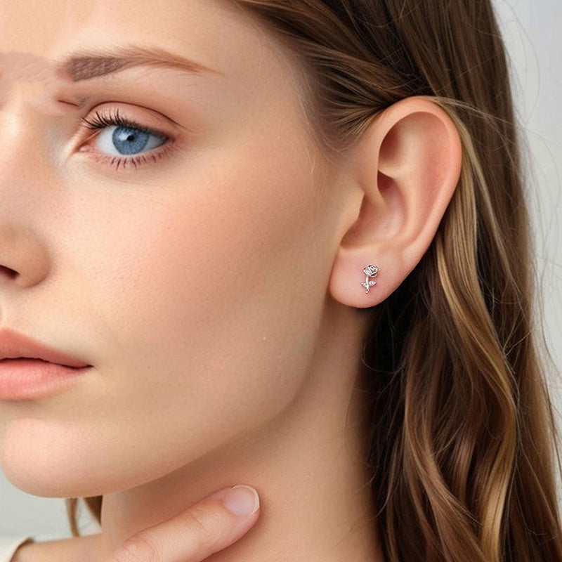 Smart Three-dimensional Rose Stud Earrings For Women Romantic Valentine's Day S925 Sterling Silver