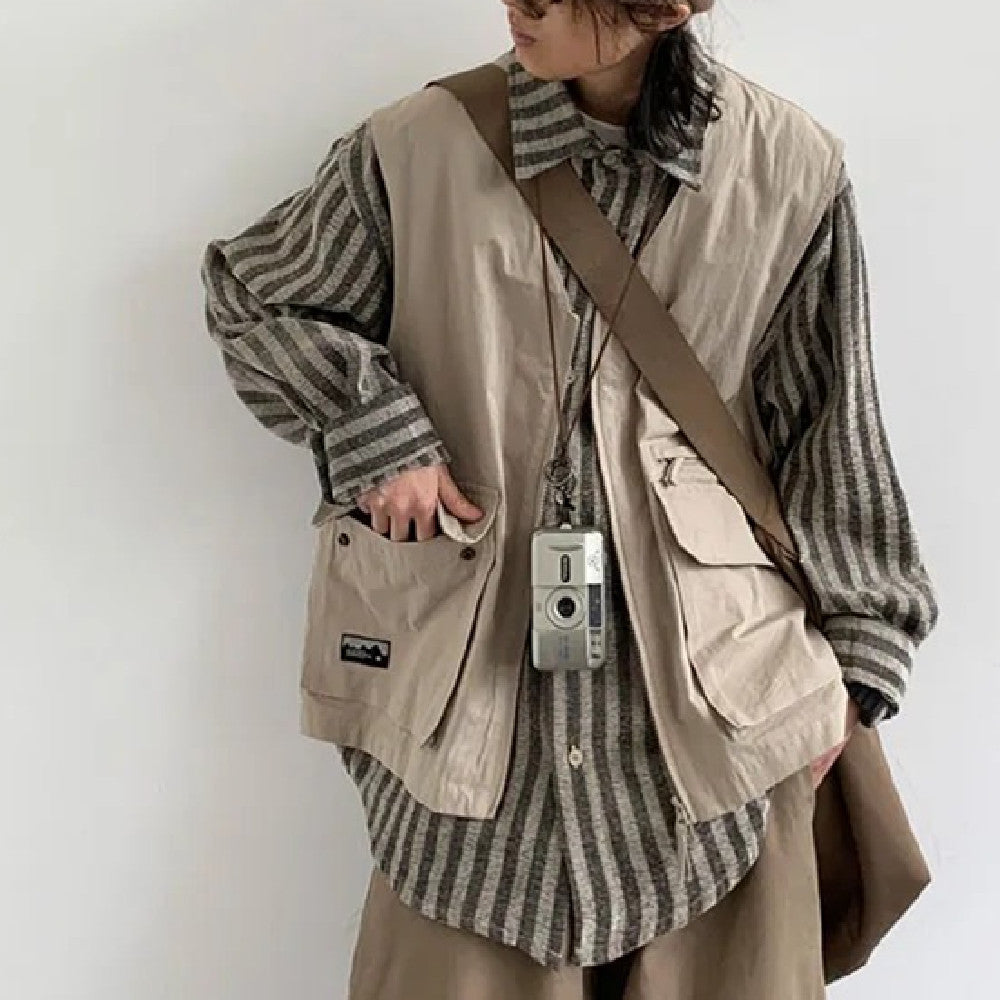 Japanese Retro Wide Leg Basic Workwear Pants For Men In Spring And Autumn
