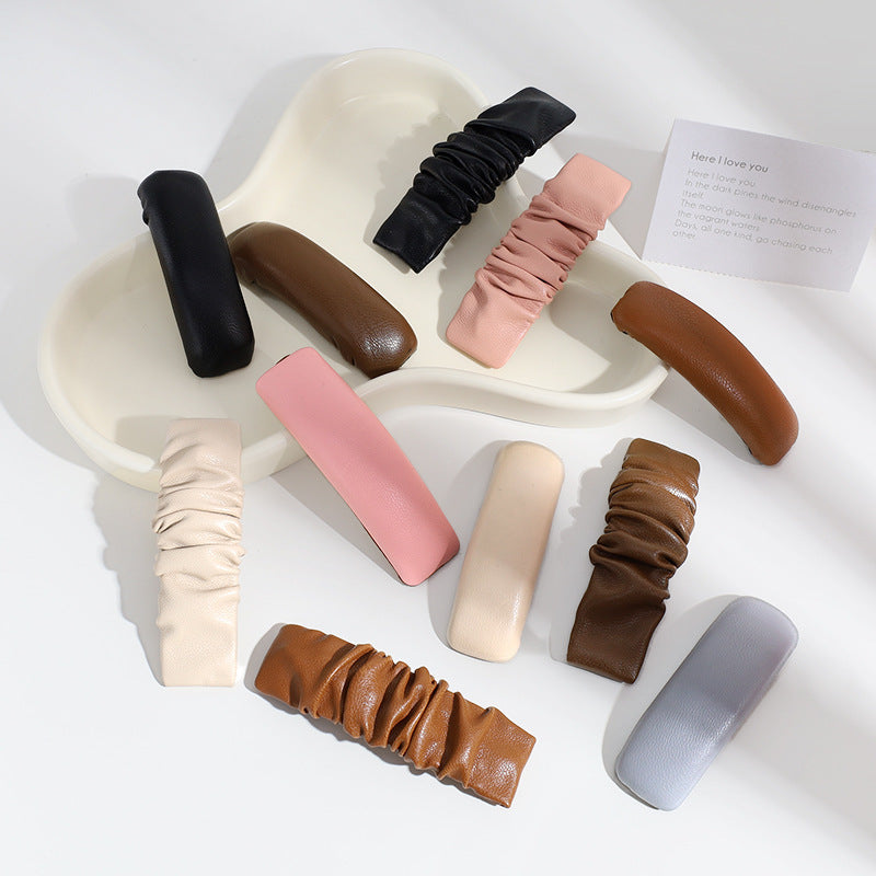 Leather Barrettes Pleated Solid Color Simple Temperamental All-match