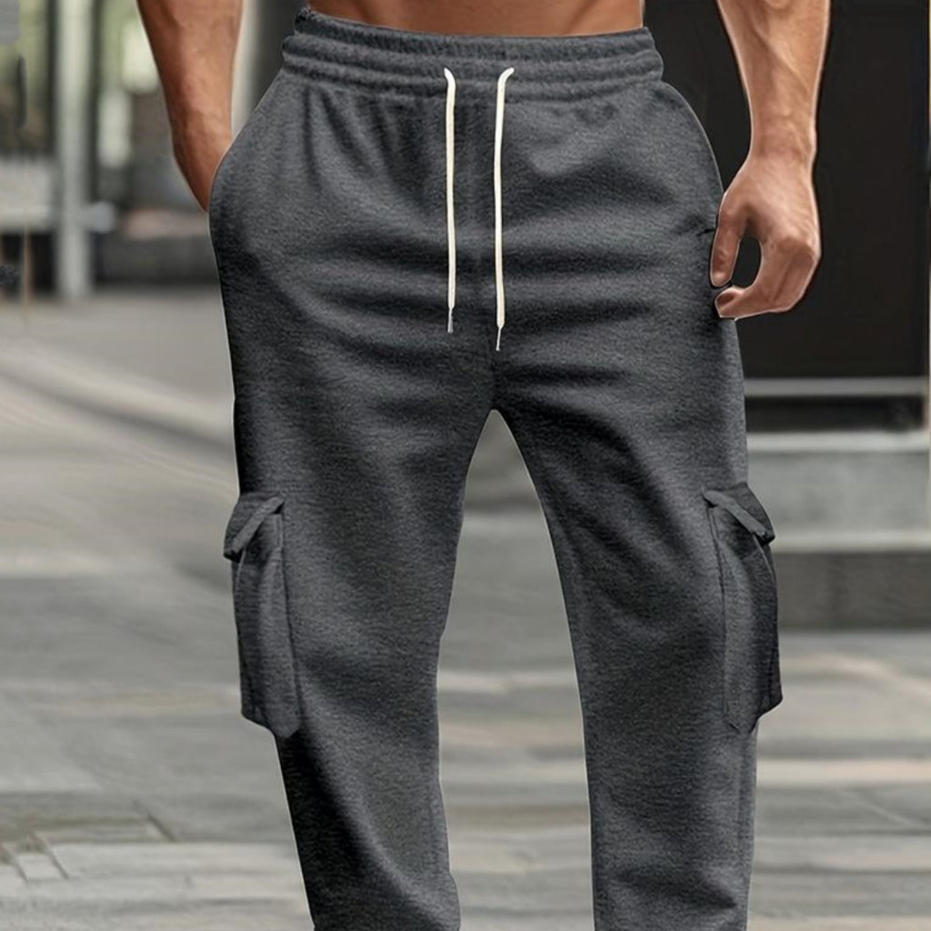 Men's Solid Color Casual Multi-pocket Drawstring Sports Pants