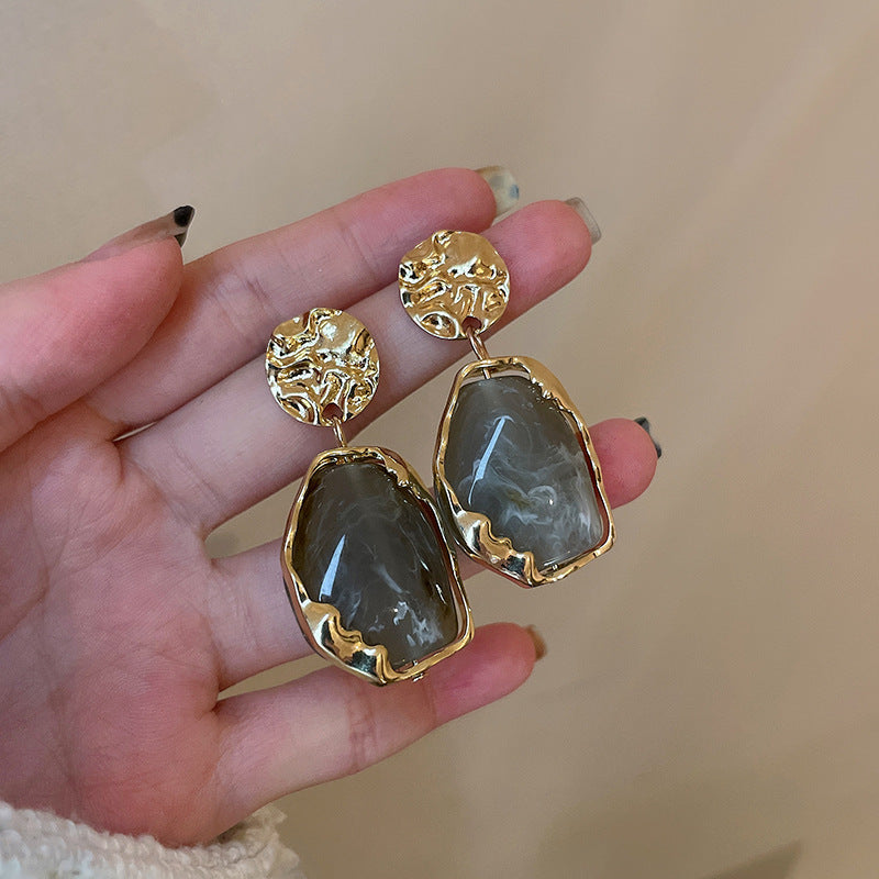 Silver Needle European And American Vintage Crumpled Resin Geometric Earrings