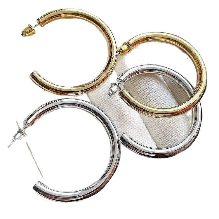 European And American Copper-plated Gold Thick Hoop Earrings