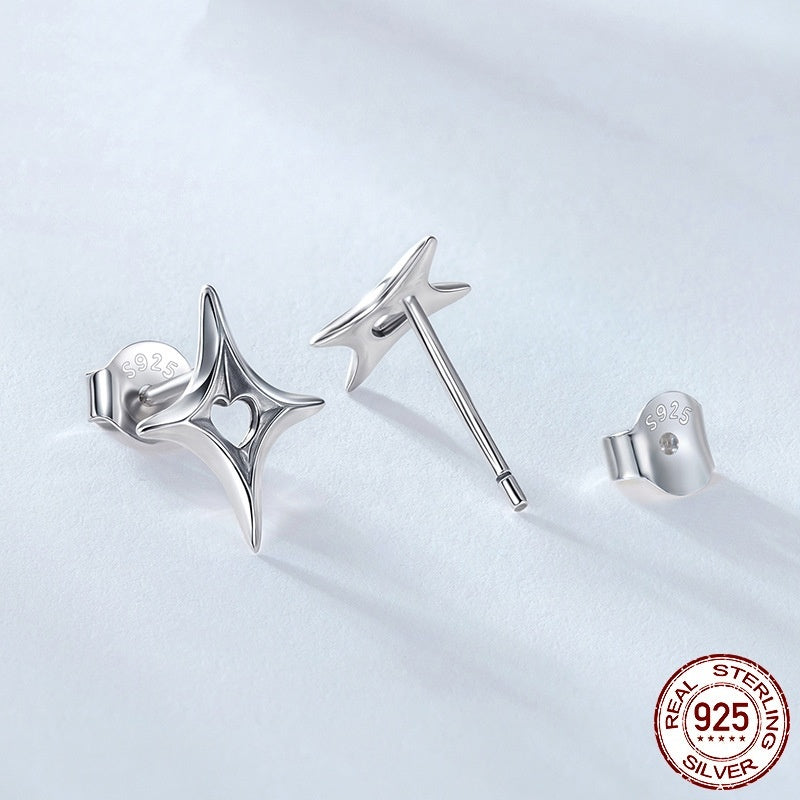Original S925 Sterling Silver Star Stud Earrings Personalized Cold Style Hollow Out