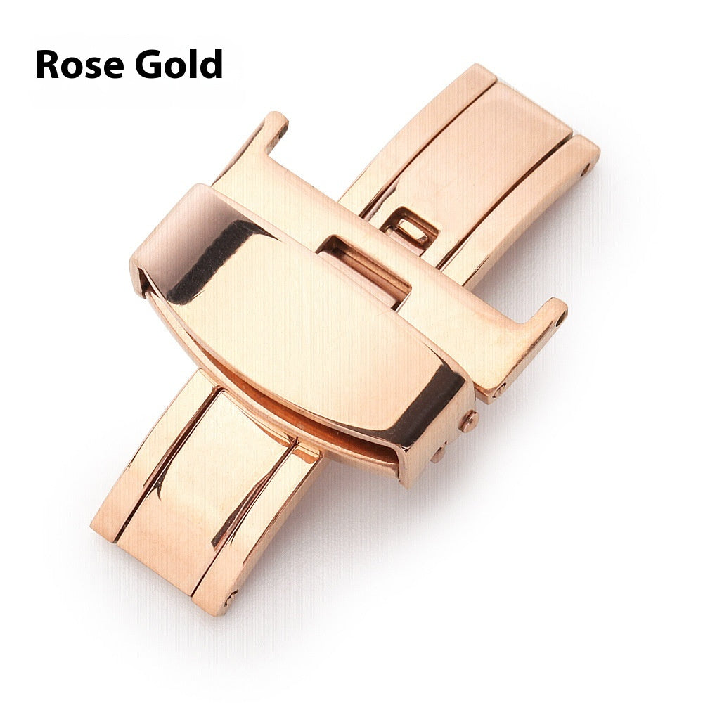 Stainless Steel Double Pull Butterfly Clasp Leather Watch Strap Buckle