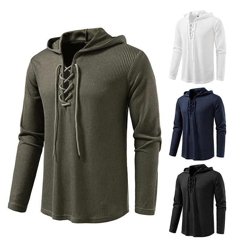 Drawstring Design Men's Hooded Long Sleeve T-shirt