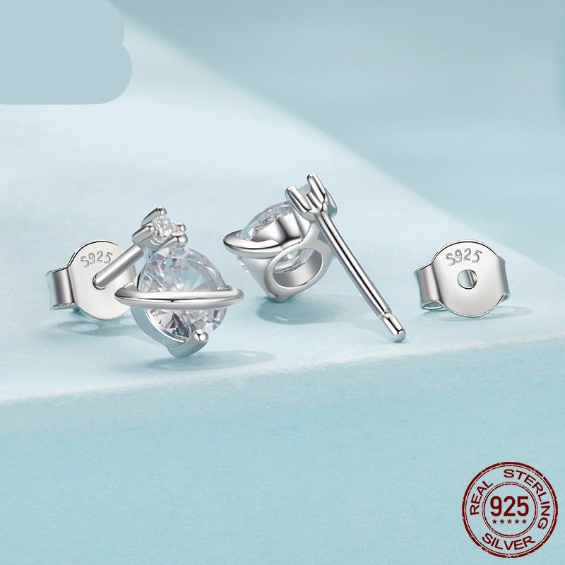 Silver Ziyun Original Simplicity Shining Zircon Planet Earrings
