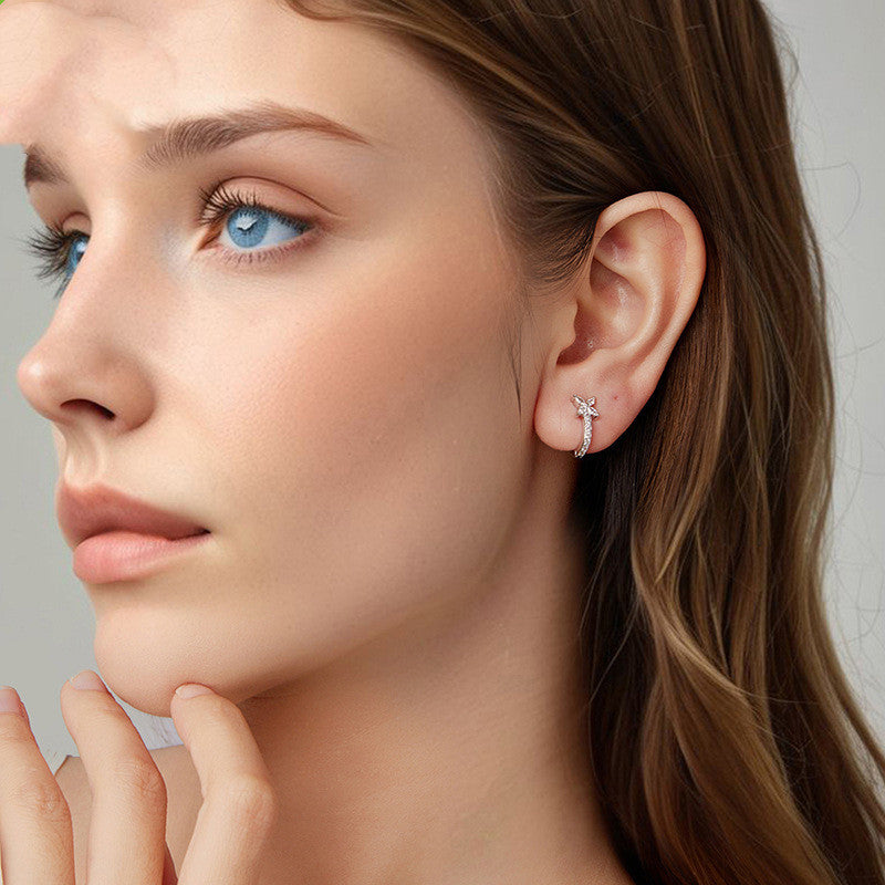 Original S925 Sterling Silver White Gold Plated Autumn Leaves Ear Clip Exquisite Small Leaves