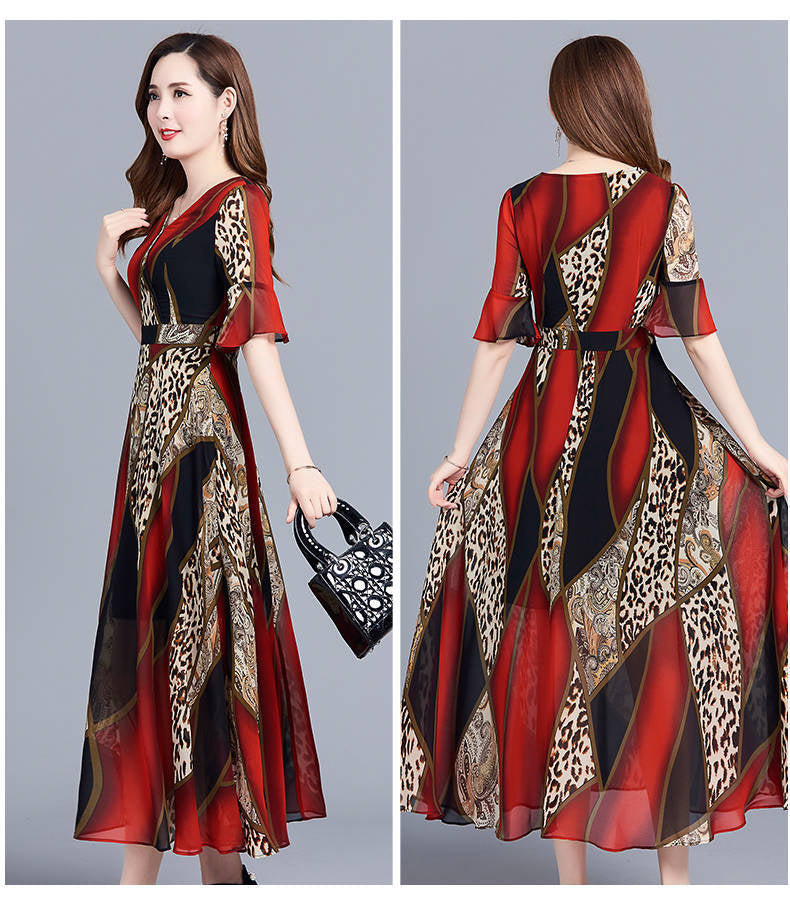 Temperament Middle-aged And Elderly Printed Ethnic Style Dress