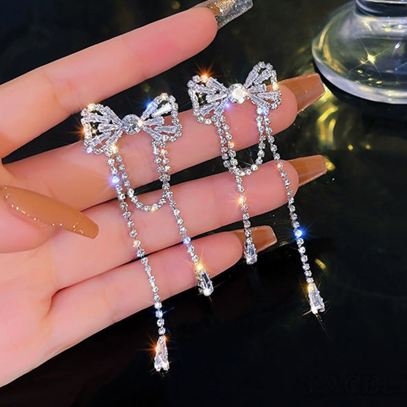Sterling Silver Needle Light Luxury Tassel Earrings Banquet Style High-grade Long Earrings